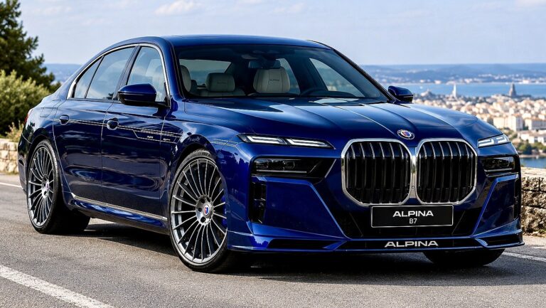 Alpina B7 7-Series Spied Wearing Amber Daytime Lights And Three-Slat Grilles official exterior hero view