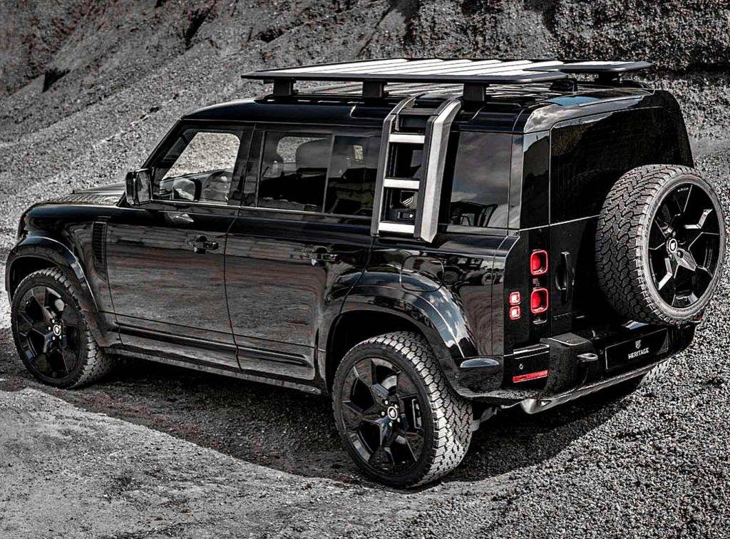 Black Land Rover Defender 110 Heritage Customs Valiance